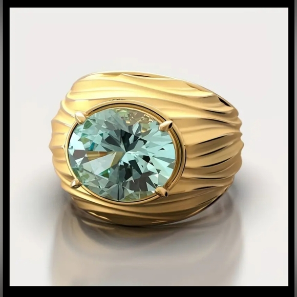 Gorgeous ocean waves dome ring, simulated Aquamarine, Sz.13 - Picture 1 of 3